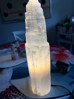 White Selenite Crystal Tower Lamp 16 inches tall
