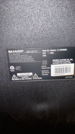 selected region shows the rear label of a Sharp model LC-55P6000U LED LCD televisio