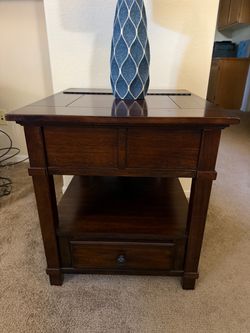 Dark Wood End Table with Drawer x2