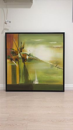 Modern Abstract Green & Gold Painting – Large Wall Art