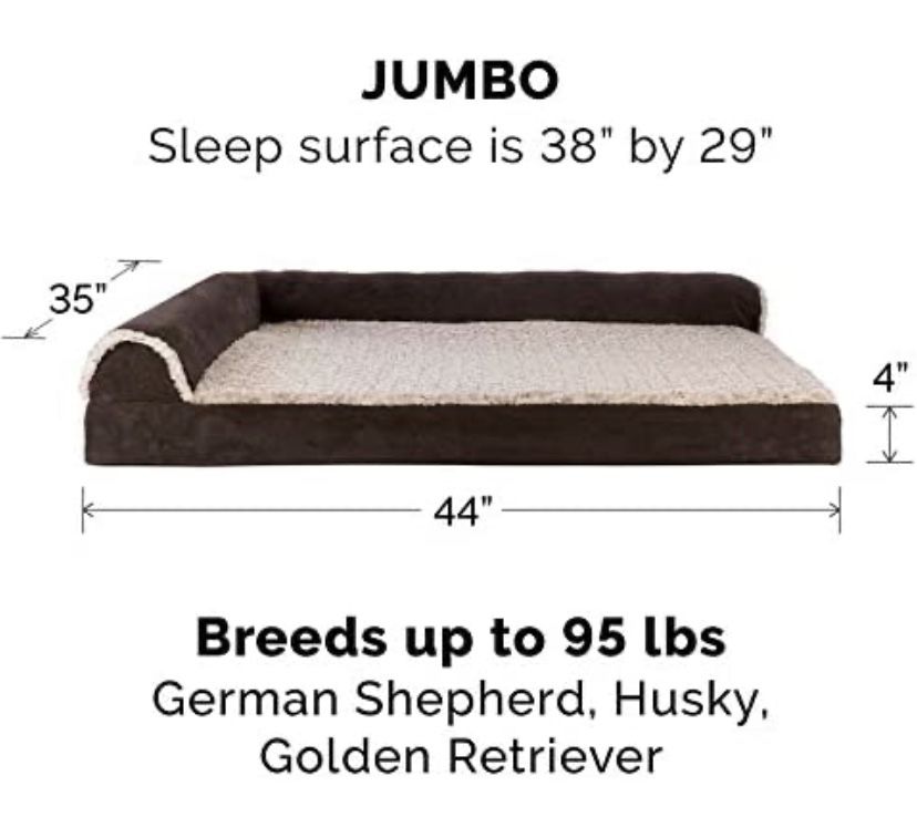 Furhaven Pet Dog Bed - Deluxe Orthopedic Two-Tone Plush and Suede L Shaped Chaise Lounge Living Room Corner Couch Pet Bed with Removable Cover for Do