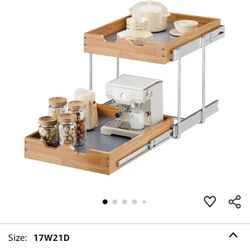 OCG 2 Tier Pull Out Cabinet Organizer (17"W x 21"D), Double Tier Slide out Wood Drawer Shelf, Pull Out Shelves for Base Cabinet Organization in Kitche