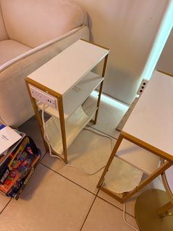 White and Gold Side Table with Power Strip