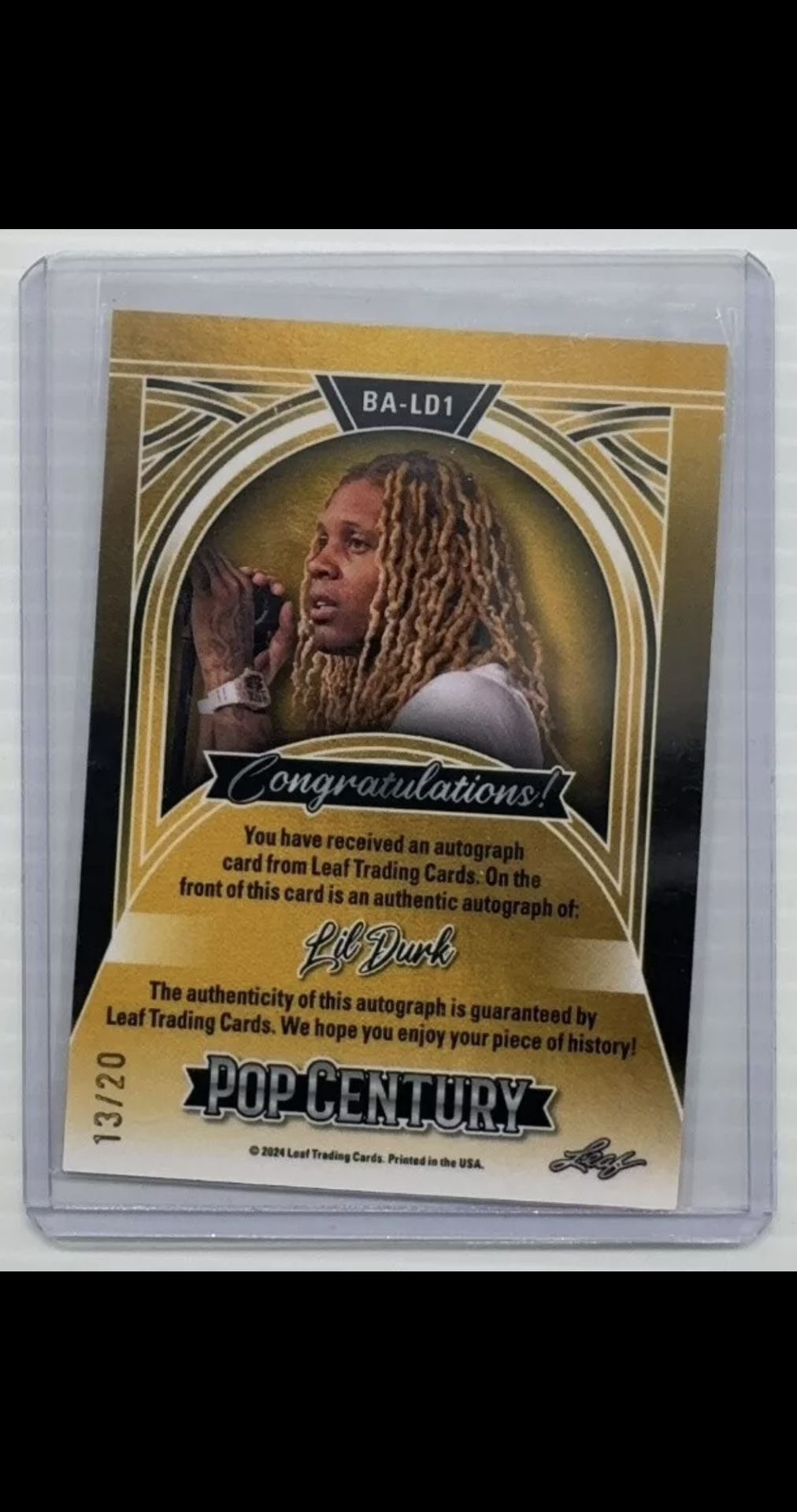 2024 Leaf Pop Century Lil Durk Autograph Blue /20 – Rare Auto Collectibles