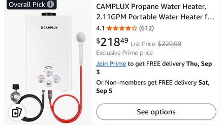 CAMPLUX Propane Water Heater, 2.11GPM Portable Water Heater for Camping