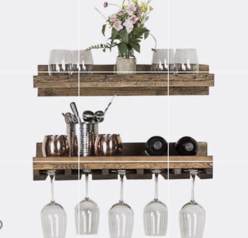 Rustic Floating shelves And Wine Glass Holder 