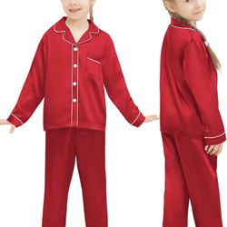 Kids Silk Pajamas Set Button Down 2pcs Sleepwear Long Sleeve