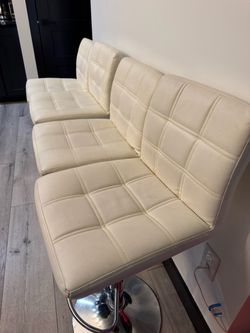 Set of 4 White Faux Leather Bar Stools