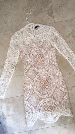 White long sleeve high neck fitted cocktail dress