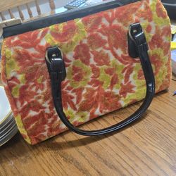 Jacolyn Vintage Orange And White Carpet Bag  Shoulder Bag