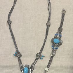 Silver With Persian Turquoise Vintage/ Antique Necklace And Bracelet 