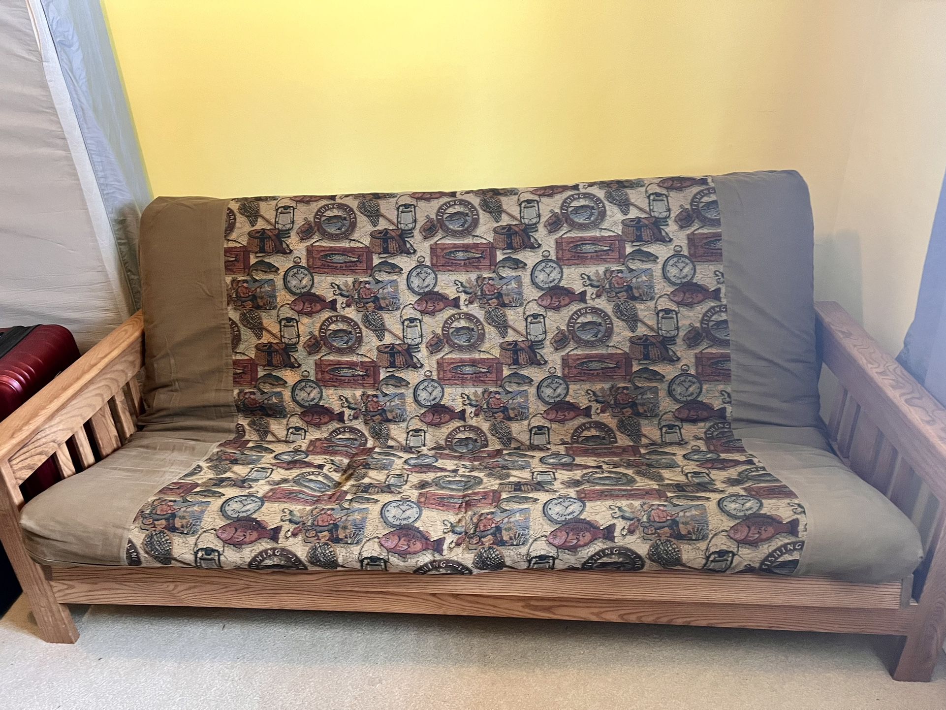 Sold Wood futon Couch With Nice Cover