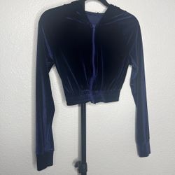 Blue Velour Cropped Sweater 