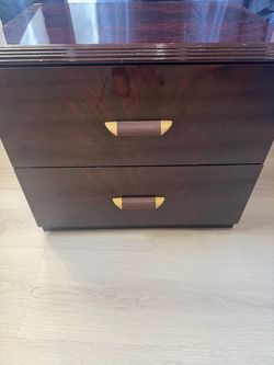 2-Drawer Mahogany Nightstand with Gold Handles