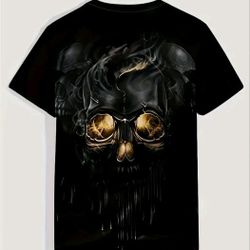 Mens Skull T Shirt Black Stretchy Size XXL Runs Small,Armpit To Armpit 19.7",New