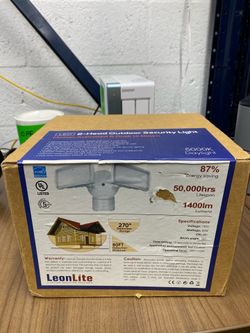 Flood Security Light with GFCI Outlets & Motion Sensor , Dusk to Dawn , 28 W , Adjustable 2 -Head , Wet Location , 5000K Daylight , ETL Listed , Whote