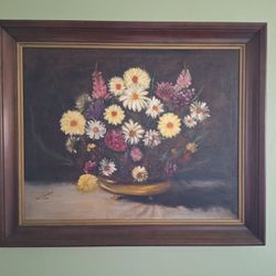 Flower Arrangement Hand Painting Framed Poquoson 1976