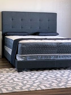 BRAND NEW QUEEN SIZE GRAY BED FRAME WITH NEW MATTRESS/FAST DELIVERY