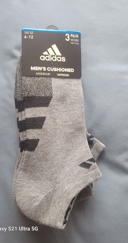 Adidas 3Pk. Men's Cushioned Gray-Black Logo Quarter Socks, Mens Size 6-12