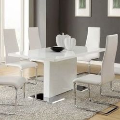 Brand New 7 PC Glossy White/White Dining Set