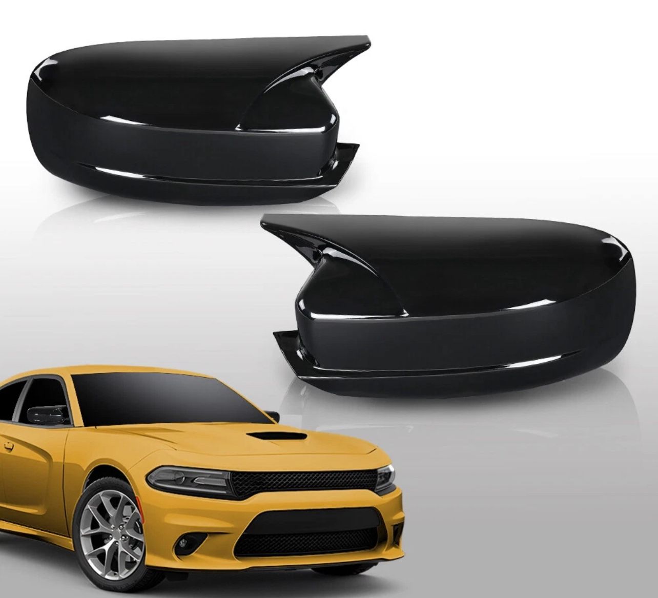 Gloss Black / Carbon Rearview Side OX Style Mirror Cover Caps Fit For 15-22 Dodge Charger