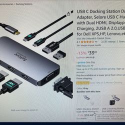 Selore usb c docking station dual hdmi monitor adaptor
