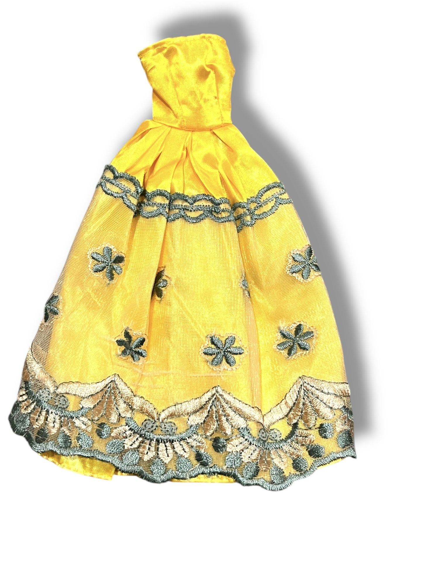 Barbie Size Yellow & Sage Green Handmade Wedding Party Dress Doll Clothes Gown