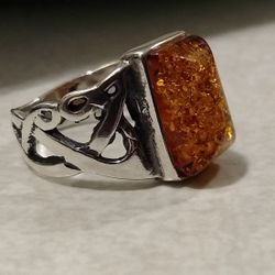 Very Beautiful New Genuine Baltic Amber Sterling Silver Ring!!! 💍