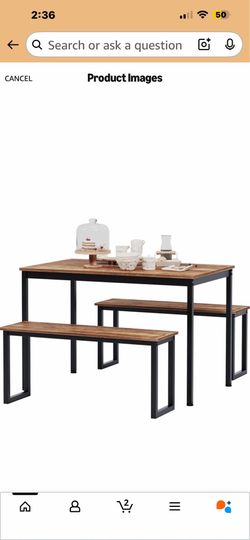 DlandHome 3-Piece Dining Table Set for 4 People,Soho Dining Table and Chairs Set,Rectangular Space-Saving Dinner Table with Two Benches for Kitchen,Br