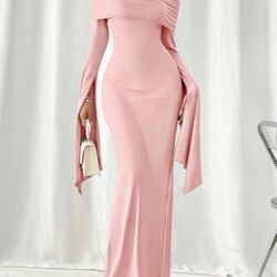 Off The Shoulder Dress In Pink, Size XL 
