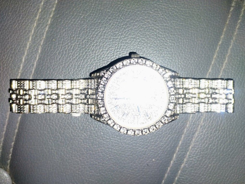 MEN'S HIP HOP URBAN LUXURY LAB DIAMOND FULL ICED METAL BAND WRIST BLING WATCH
