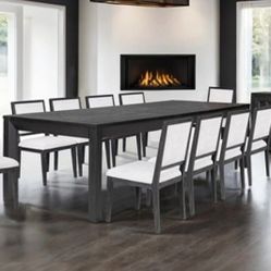Brand New Weathered Black & Light Gray 11pc Dining Table Set 