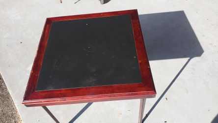 Antique Folding Wooden Card Table/ With What Looks Like Leather On Top