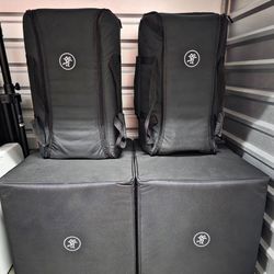 2 Mackie SRM215 V-Class with 2 DRM18S with Bags Included