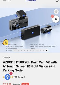  New AZDOME M580 2CH Dash Cam 5K with 4" Touch Screen IR Night Vision 24H Parking Mode