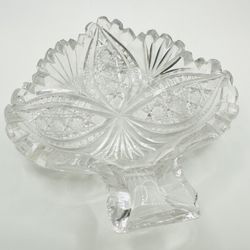 Antique Crystal Cut Glass Leaf Ashtray Dish Abstract