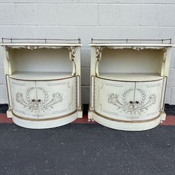Pair Italian Provincial Cream Demilune Nightstands