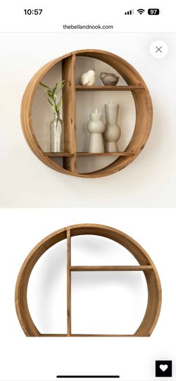 Natural Round Wood Shelf And Mirror