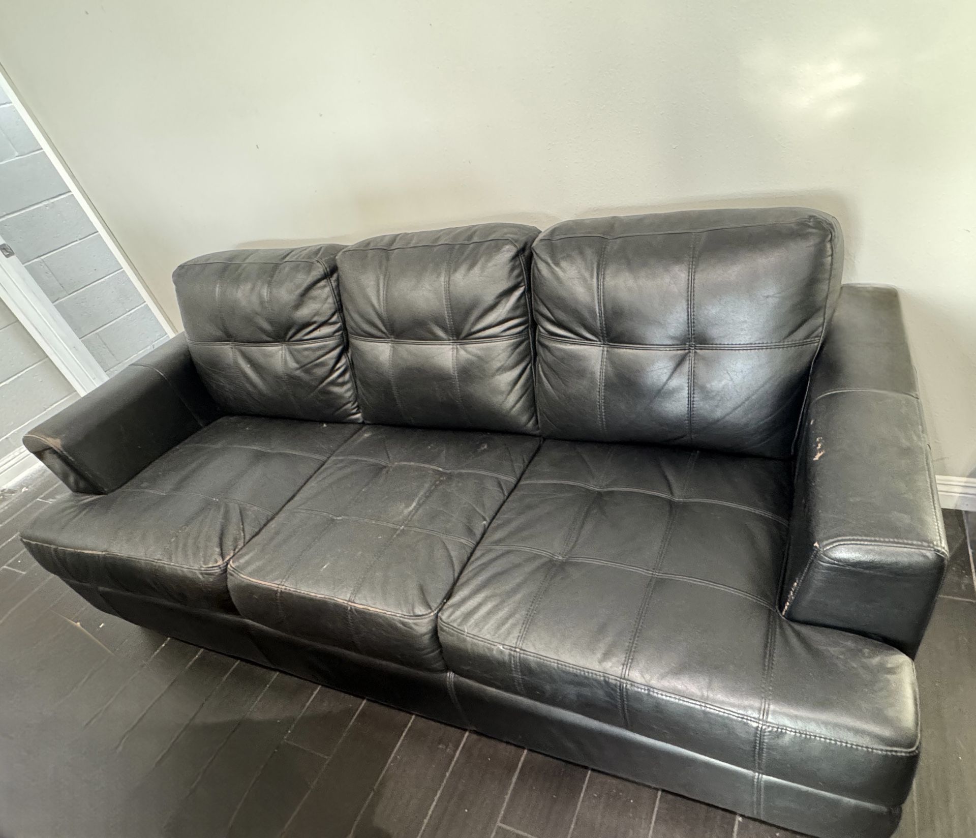 3 Seat Couch - Faux Leather Black