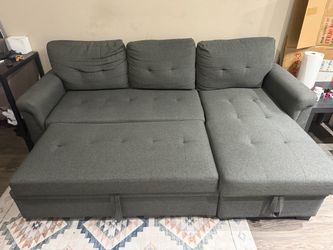 Dark Gray Reversible Sectional Sofa w/ Pull-Out Sleeper & Hidden Storage