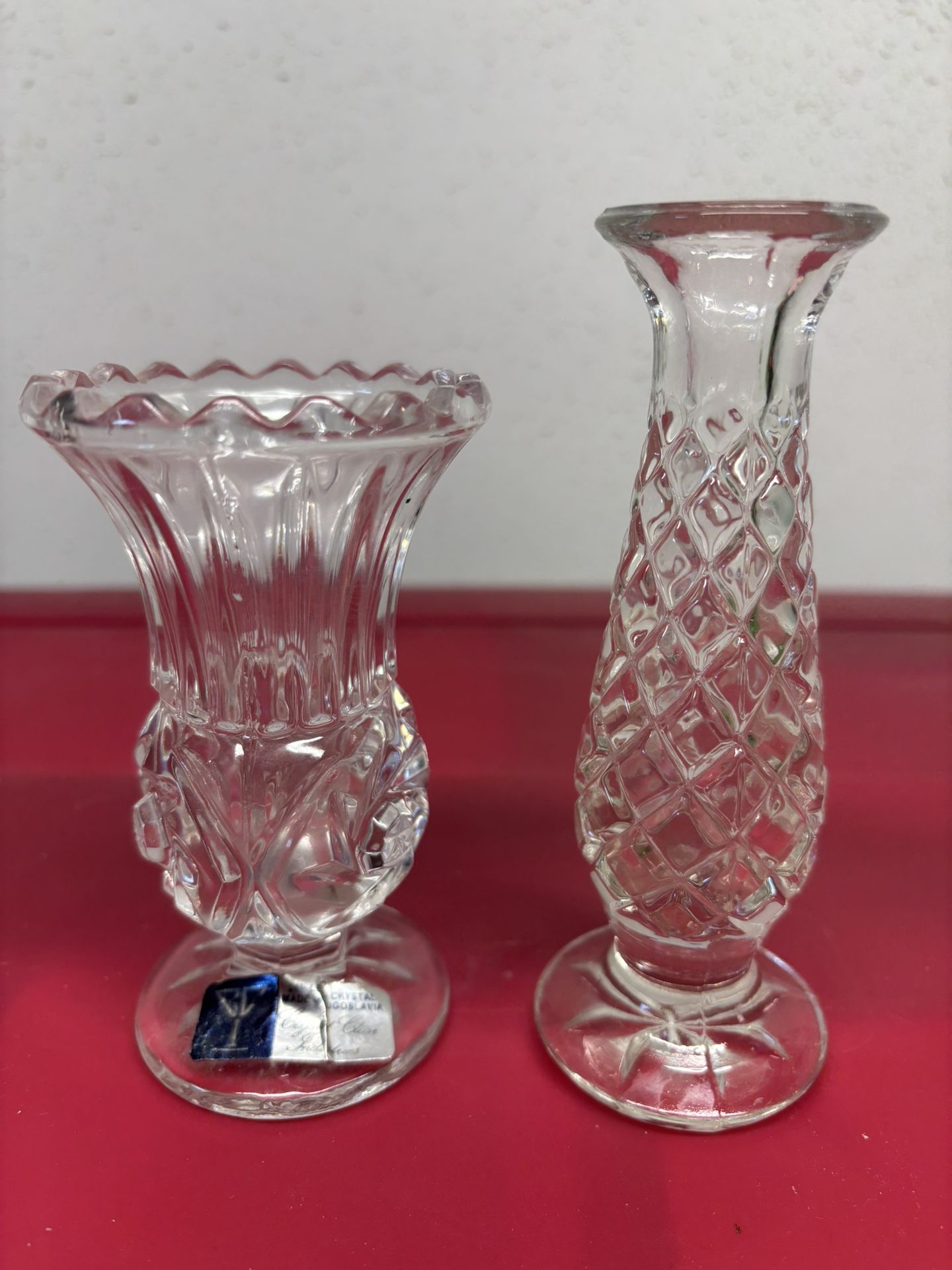2-Lead Crystal Bud Vases Crystal Clear Industries Made In Yugoslavia