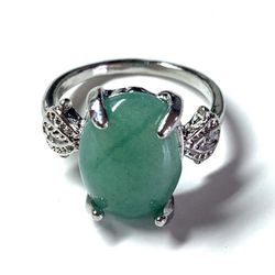 001-1 Myanmar Burma Jadeite Oval Jade Ring Size 4.75