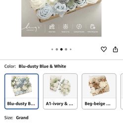 Fake Flowers Box, Faux Artificial Plants Stems Foam Roses Silk Greenery for Wedding Decor Centerpieces Table Decorations Floral Arrangements, Dusty Bl
