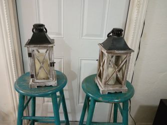 Rustic Wood and Metal Candle Lanterns – Set of 2