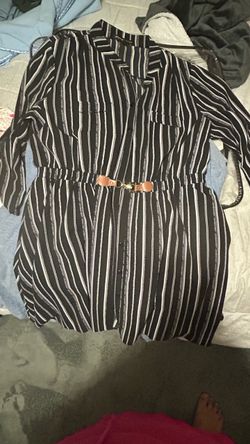 Black White Striped Romper with Belt