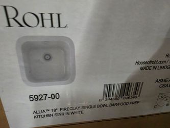 Rohl Allia 17-7/8" Undermount Single Basin Fireclay Kitchen / Bar Sink