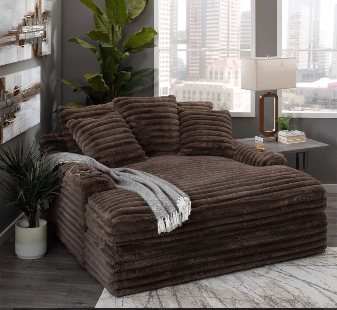NEW Snuggle Chocolate Double Chaise Delivery Financing Available 