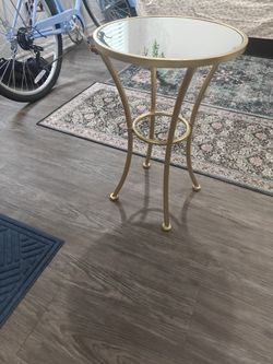 Gold End Table With Mirror Face 