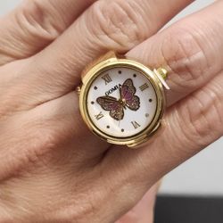Unique gold Butterfly face Women's Quartz Ring Watch Band Gift