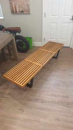 Modern style slatted wood bench